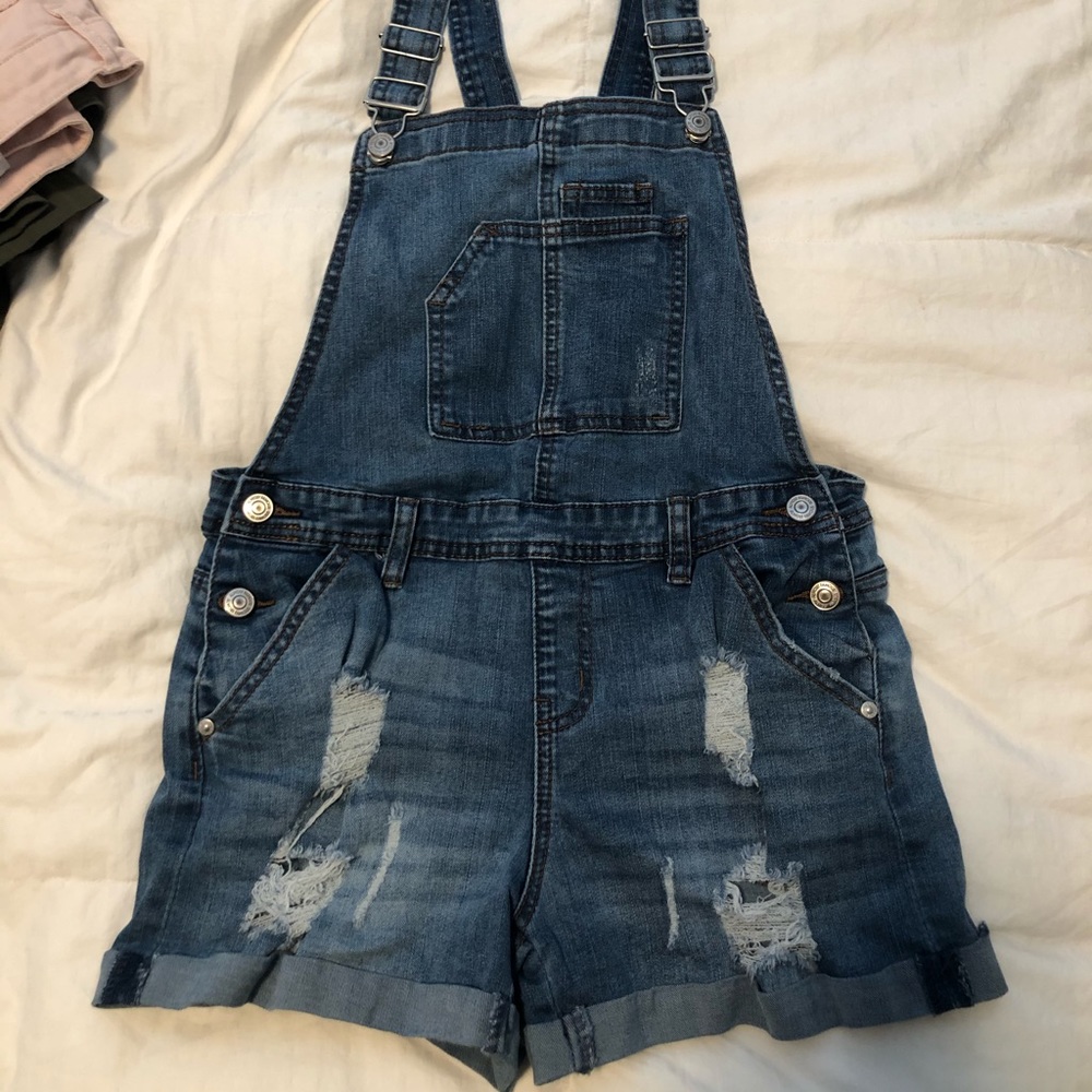 Denim overall shorts